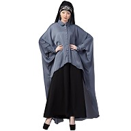 Designer Shirt style Kaftan with inner abaya-Grey-Black